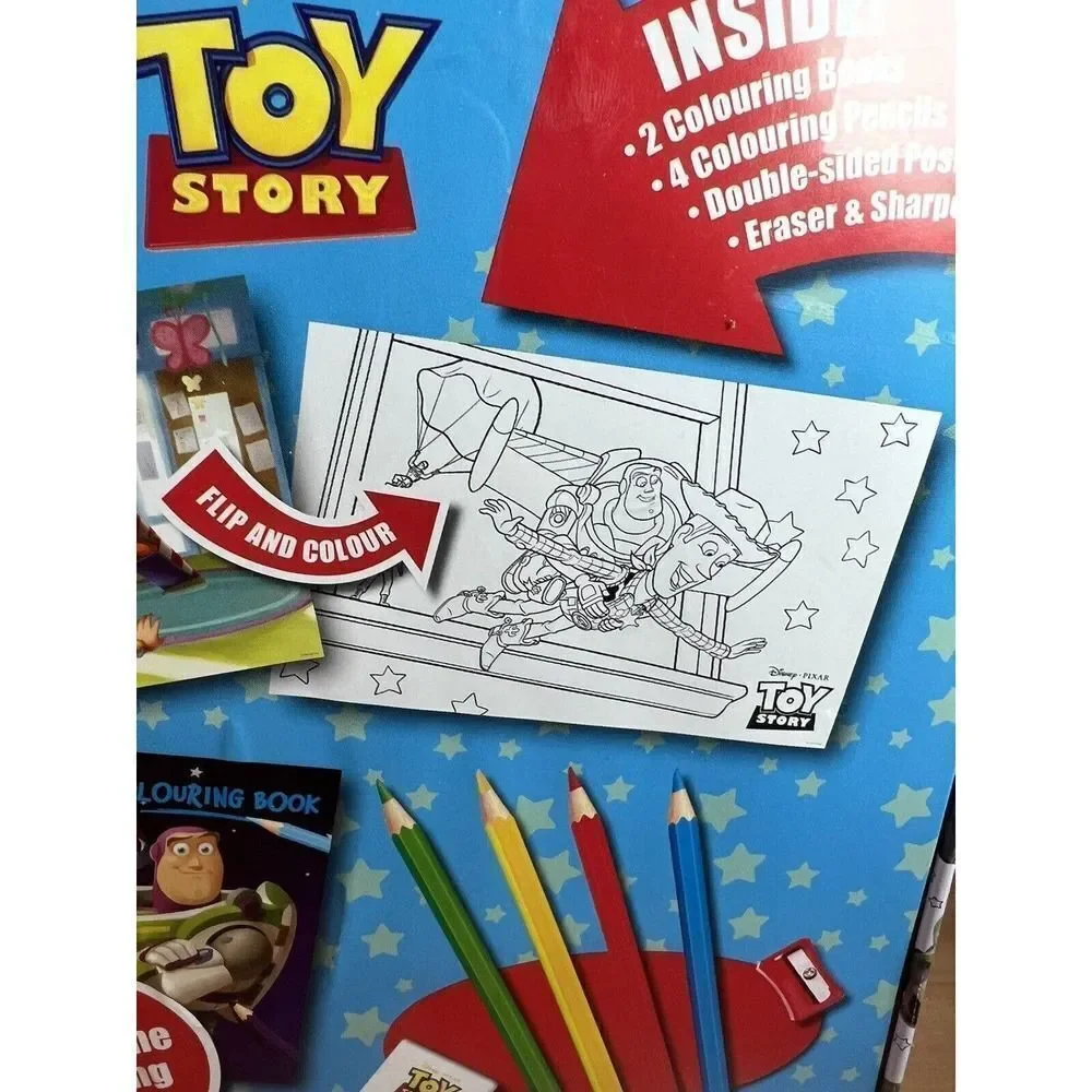 Disney Pixar Toy Story Travel Tin Coloring Books, Pencils, Poster Set